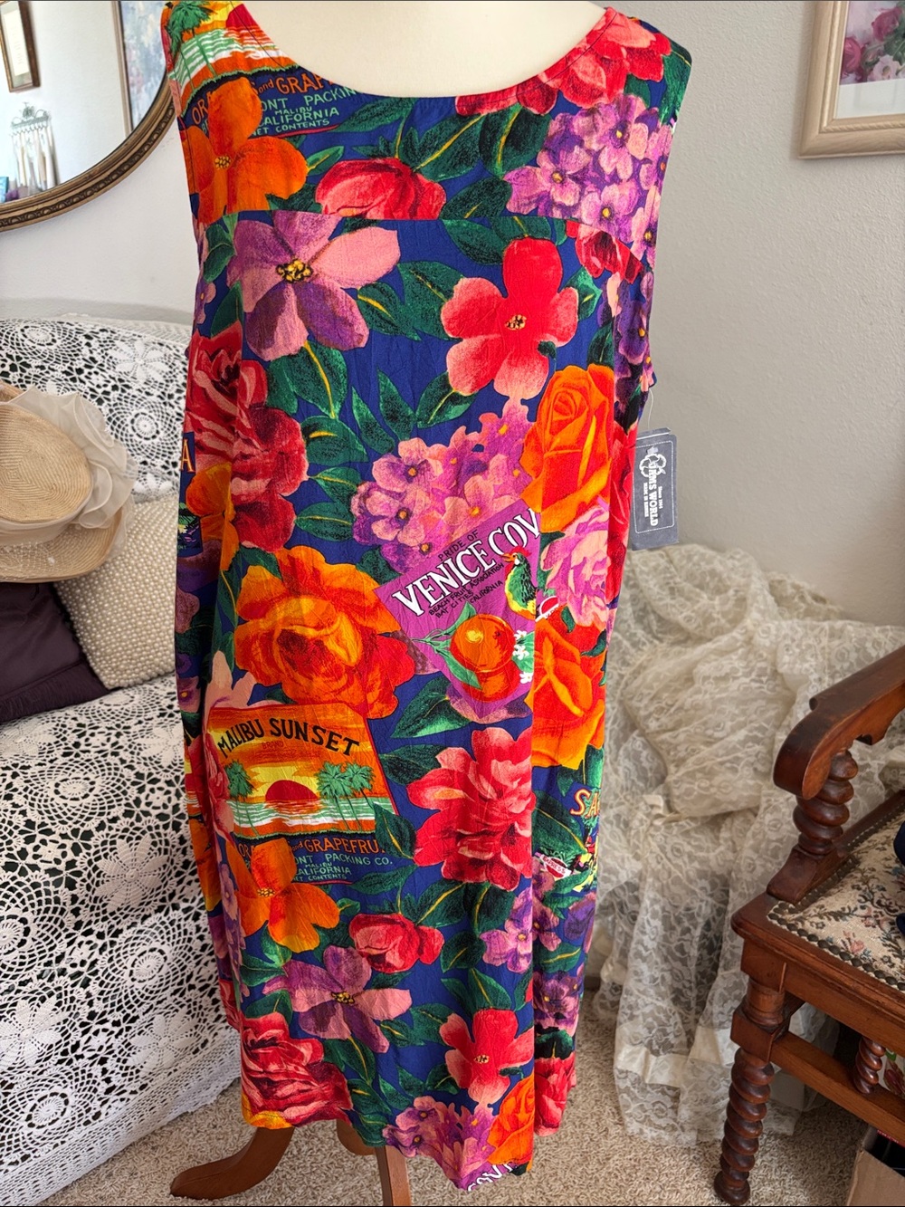Jams World  Multicolor Floral Pattern Dress in Blue, Green, Orange, Purple
